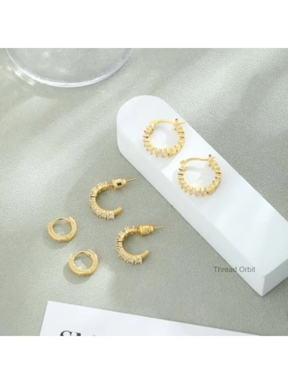 14K Gold Plated Hoop Earrings Set - 3 Pairs Hypoallergenic Stud Earrings